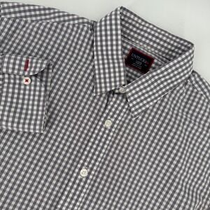 UNTUCKit Men's Large Slim Fit Gingham Long Sleeve Button Down Shirt‎ Gray White